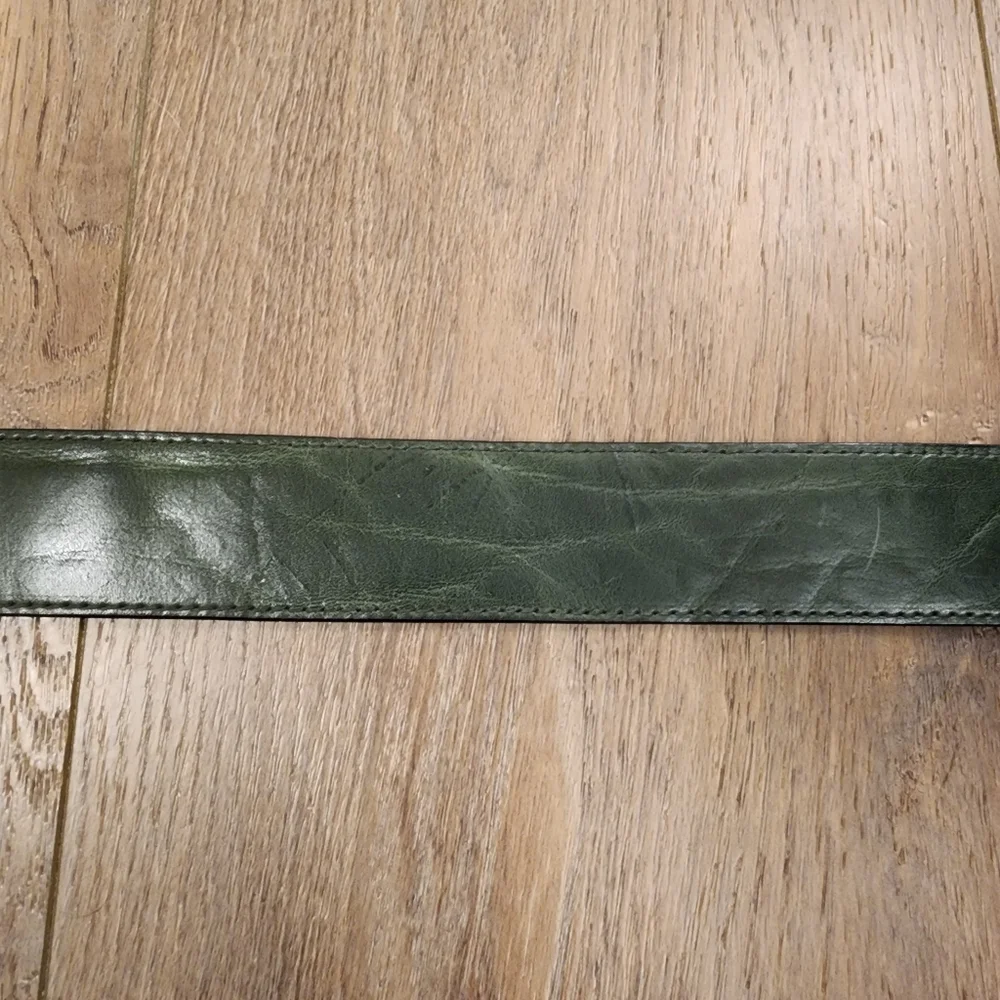 Vintage Forest Green Glazed Aniline Leather Wide Belt Naturally Distressed 30